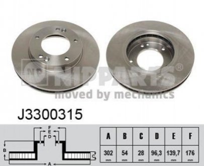 Купити Гальмівний диск KIA Sorento NIPPARTS j3300315 (фото1) підбір по VIN коду, ціна 1850 грн.