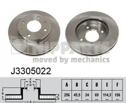 Купити Гальмівні диски Mitsubishi Galant, Carisma, Space Star NIPPARTS j3305022 (фото1) підбір по VIN коду, ціна 1106 грн.