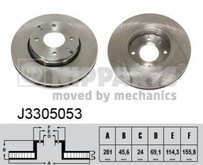 Купить Тормозные диски Mitsubishi Carisma, Volvo S40, V40 NIPPARTS j3305053 (фото1) подбор по VIN коду, цена 1355 грн.