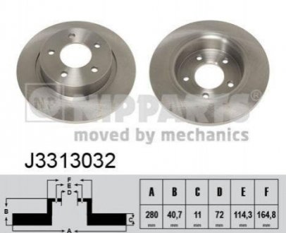 Диск тормозной задний 280mm Mazda 3(2L)/5 Mazda 5, 3 NIPPARTS j3313032