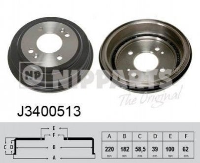 Купить Тормозные барабаны Hyundai Getz NIPPARTS j3400513 (фото1) подбор по VIN коду, цена 762 грн.