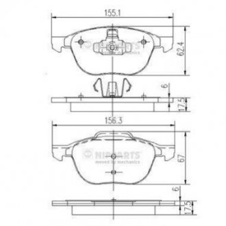 Купити Гальмівні колодки Ford C-Max, Kuga, Mazda 5, Volvo C30, C70, Mazda 3, Volvo S40, V50, Ford Focus, Ecosport, Volvo V40 NIPPARTS j3603063 (фото1) підбір по VIN коду, ціна 1065 грн.