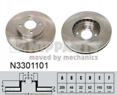 Купить Тормозные диски Nissan Micra, Note NIPPARTS n3301101 (фото1) подбор по VIN коду, цена 1200 грн.