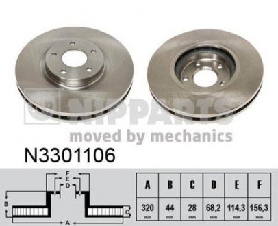 Купить Тормозной диск Nissan Qashqai, Renault Koleos, Nissan Juke NIPPARTS n3301106 (фото1) подбор по VIN коду, цена 2978 грн.