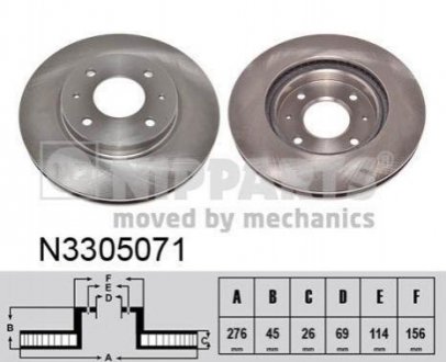 Купити Гальмівний диск Mitsubishi Galant, Lancer NIPPARTS n3305071 (фото1) підбір по VIN коду, ціна 1325 грн.