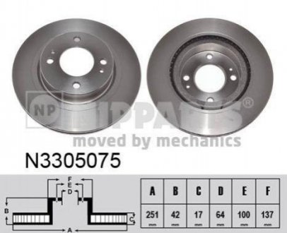 Купить Тормозные диски Mitsubishi Space Star NIPPARTS n3305075 (фото1) подбор по VIN коду, цена 1106 грн.