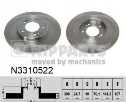 Купити Гальмівні диски задні Hyundai I40 NIPPARTS n3310522 (фото1) підбір по VIN коду, ціна 1047 грн.