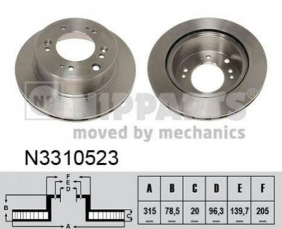 Купити Гальмівний диск KIA Sorento NIPPARTS n3310523 (фото1) підбір по VIN коду, ціна 1691 грн.