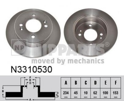 Купити Гальмівний диск KIA Picanto, Hyundai I10 NIPPARTS n3310530 (фото1) підбір по VIN коду, ціна 827 грн.