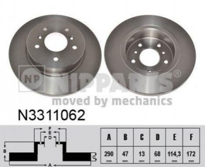 Тормозные диски задние Nissan Qashqai, Renault Kadjar NIPPARTS n3311062