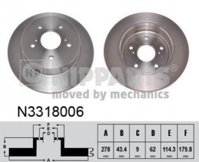 Купити Гальмівний диск Suzuki Swift, SX4 NIPPARTS n3318006 (фото1) підбір по VIN коду, ціна 874 грн.