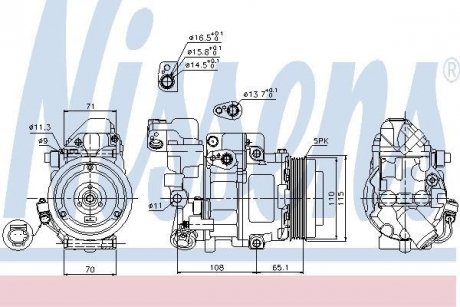 Компресор кондиціонера Mercedes W168, Audi A2, Skoda Fabia, Volkswagen Polo, Golf, Bora, Seat Ibiza, Cordoba, Skoda Roomster NISSENS 89051