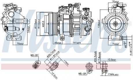 Компрессор кондиционера Mercedes W205, V-Class, S205, Vito, GLC-Class, C205, W213, S213, A124, A207, A238, C124, C207, C238, CLS-Class NISSENS 890717