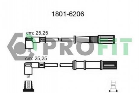 Комплект кабелей высоковольтных Fiat Punto, Mazda 6, Fiat Panda PROFIT 1801-6206