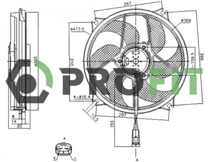 Вентилятор радиатора Citroen C4, Peugeot 307, Citroen DS4 PROFIT 1850-0016
