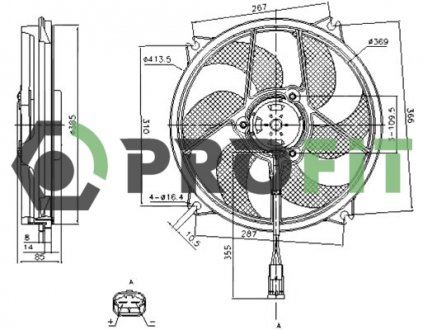 Вентилятор радіатора Citroen C4, Peugeot 307 PROFIT 1850-0016