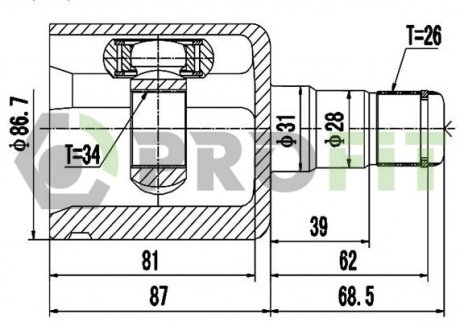 Купити ШРУС Volkswagen Tiguan, Audi Q3, Volkswagen Passat PROFIT 2810-2090 (фото1) підбір по VIN коду, ціна 1814 грн.