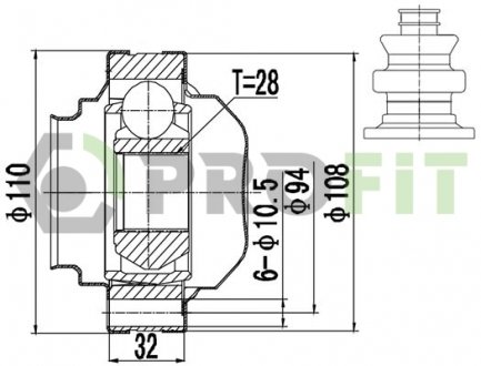 ШРУС Volkswagen Passat, Caddy, Golf, Bora, Seat Leon, Skoda Octavia, Audi A3, Volkswagen Touran, Seat Altea, Toledo, Volkswagen Jetta PROFIT 2810-3036