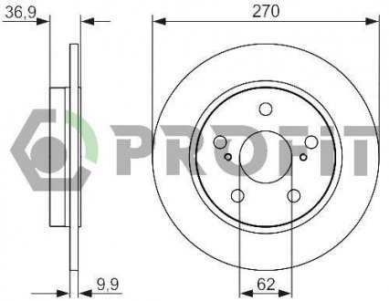 Диск тормозной Volkswagen Passat, Toyota Corolla, Auris PROFIT 5010-1645