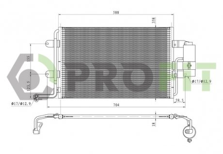 Конденсер кондиціонера Volkswagen Golf, Audi A3, Skoda Octavia, Yeti, Audi TT, Volkswagen Bora, Seat Toledo, Volkswagen EOS, Subaru Legacy, Seat Leon, Volkswagen Touran PROFIT 9545C1