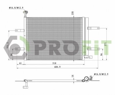 Конденсер кондиционера Skoda Roomster, Fabia, Volkswagen Polo, Seat Ibiza, Cordoba PROFIT 9550C1