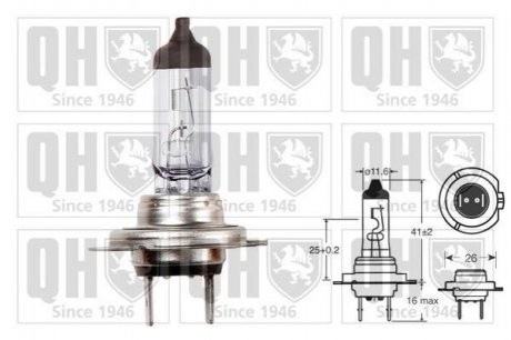 Автомобильная лампа H7 12V 55W PX26D BMW E36, Mercedes W140, C140, W202, Peugeot 605, 306, Renault Laguna, BMW E38, Lancia Kappa, Opel Omega, Hyundai Sonata QUINTON HAZELL qbl477