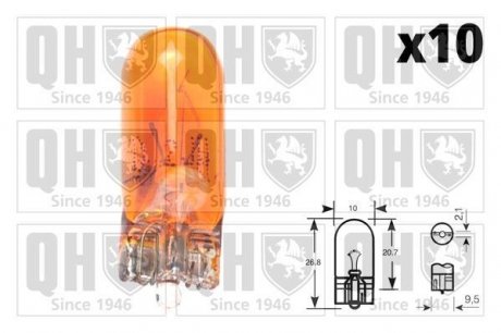 Автомобільна лампа WY5W 12V 5W W2,1x9,5 оранжева Renault Megane, BMW E36, Alfa Romeo 33, BMW E31, Volkswagen Passat, Mercedes W124, S124, C124, C207, C238, A124, A207, A238, W140, C140 QUINTON HAZELL qbl501a