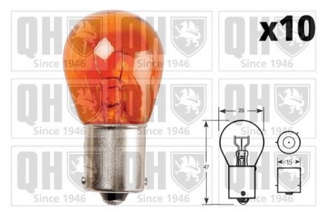 Автомобільна лампа PY21W 12V 21W BA15s оранжева Opel Corsa, Renault Megane, Suzuki Swift, BMW E36, Ford C-Max, Volkswagen Passat, Nissan Almera, Citroen C4, Mercedes W124, S124, Fiat Panda QUINTON HAZELL qbl581