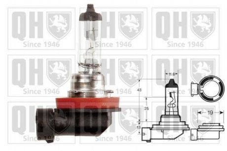 Автомобильная лампа H11 12V 55W PGJ19-2 Citroen C4, Nissan Navara, Lexus IS, Mitsubishi Lancer, Mazda 6, Mercedes W221, Mazda 5, Opel Astra, Land Rover Discovery, Subaru Forester, Jeep Compass QUINTON HAZELL qbl711