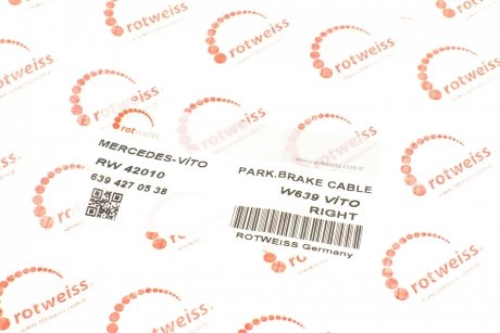 Купить Трос ручника (задний) (R) MB Vito (W639) 03- (6394270538) Mercedes Vito ROTWEISS rw42010 (фото1) подбор по VIN коду, цена 600 грн.