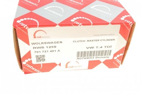 Купить Цилиндр сцепления (главный) VW T4 Volkswagen Transporter ROTWEISS rws1259 (фото1) подбор по VIN коду, цена 1202 грн.