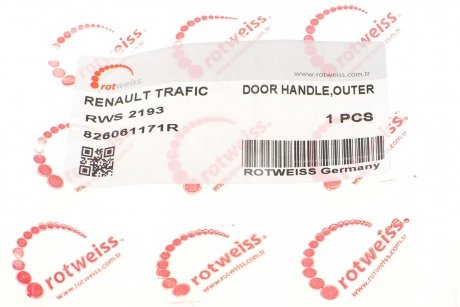 Купить Ручка двери (боковой/снаружи) Renault Trafic 01- Renault Trafic, Nissan Primastar, Opel Vivaro ROTWEISS rws2193 (фото1) подбор по VIN коду, цена 616 грн.