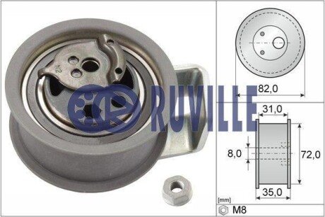 Ролик натяжной ГРМ 1.9TDI Golf IV/Passat B5/ Octavia/Audi A3/A4 12.99- Volkswagen Sharan, Ford Galaxy, Volkswagen Passat, Audi A4, Volkswagen Bora, Golf, Audi A2, Volkswagen Polo, Skoda Fabia, Audi A3, Skoda Octavia RUVILLE 55494