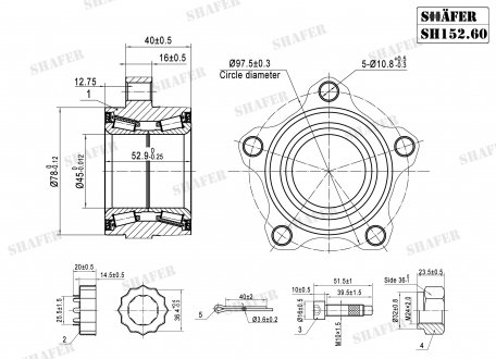 Подшипник роликовый передний +монт. ккт. Ford Transit 00-06 V184 (78x45x53) SHAFER sh152.60k