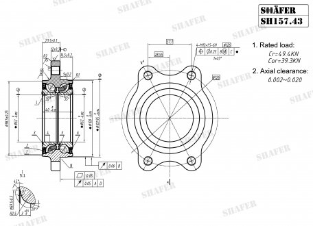 Подшипник ступицы передний Audi A4, A5, A6, A7 (08-) (61x62x102) ABS+ (+монт. к-кт) (SH157.43K) SHAFER sh15743k