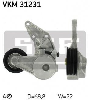 Купити Натяжний ролик Volkswagen Golf, Bora, Ford Galaxy, Volkswagen Sharan, Seat Leon, Toledo, Audi TT, Volkswagen Multivan, Transporter SKF vkm 31231 (фото1) підбір по VIN коду, ціна 8925 грн.