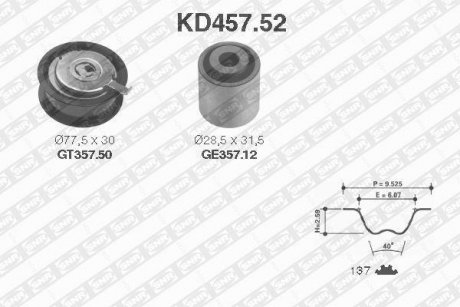 Купить Роликовый модуль натяжителя ремня (ролик, ремень) Audi A4, Volkswagen Passat SNR NTN kd457.52 (фото1) подбор по VIN коду, цена 3571 грн.