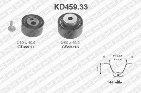 SNR Комплект. ГРМ (ремень+2шт. ролика +крепление) Citroen Jumpy 2.0HDI -04 SNR NTN kd459.33