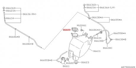 Кришка бачка омивача лобового скла SUBARU 86615AA060