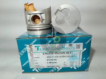 Поршни ремонт (+1.00мм) (Комплект на мотор) 4D56T/D4BH Mitsubishi Pajero,L200,L300/Hyundai H100,H1,Gallo TEIKIN 43242AG100