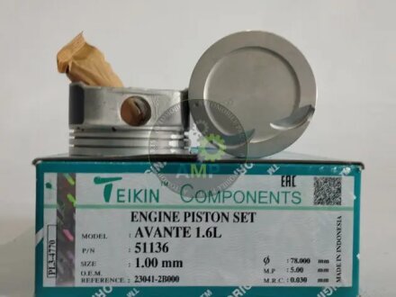Поршні ремонт (+1.00мм) (Комплект на мотор) Hyundai 1.6L TEIKIN 51136100