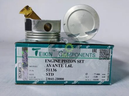 Поршні стандарт (STD) (Комплект на двигун) Hyundai 1.6L TEIKIN 51136STD