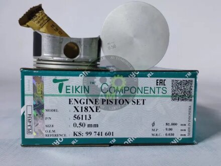Поршень ДВС 0.5 (4шт.+пальцы) OPEL 1.8 (X18XE) DOHC 16V L4 ASTRA, VECTRA, MERIVA, ZAFIRA (56113-050) TEIKIN 56113050