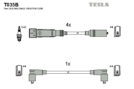 Дроти високовольтні, комплект Vw Polo classic 1.6 (95-01),Vw Polo variant 1.6 (97-01) TESLA BLATNA Tesla Motors t035B