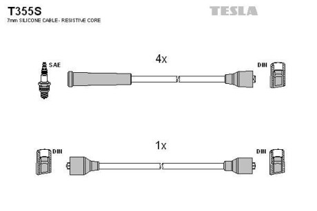 Дроти високовольтні 2101-2107 (+провід катушки) (силікон) Tesla Tesla Motors t355S