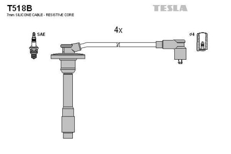 Провода высоковольтные, комплект Toyota Avensis 1.6 (97-00),Toyota Avensis 1.8 (97-00) TESLA BLATNA Tesla Motors t518B