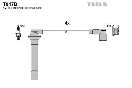 Провода высоковольтные, комплект Honda Accord vi 2.3 (01-03),Honda Accord vi hatchback 2.0 (99-02) TESLA BLATNA Tesla Motors t847B