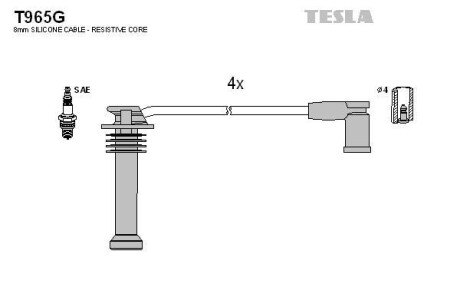 Купити Дроти високовольтні, комплект Ford Fiesta v 2.0 (05-08),Ford Mondeo iii 1.8 (00-07) TESLA BLATNA Tesla Motors t965G (фото1) підбір по VIN коду, ціна 1311 грн.