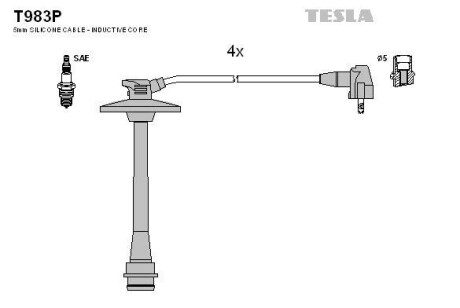 Провода высоковольтные, комплект Toyota Rav 4 i 2.0 (94-00),Toyota Rav 4 i cabrio 2.0 (97-00) TESLA BLATNA Tesla Motors t983P