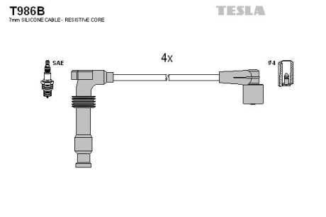 Купити Провід свічкові Лачетти 1,8 (силікон) Tesla Tesla Motors t986B (фото1) підбір по VIN коду, ціна 1047 грн.